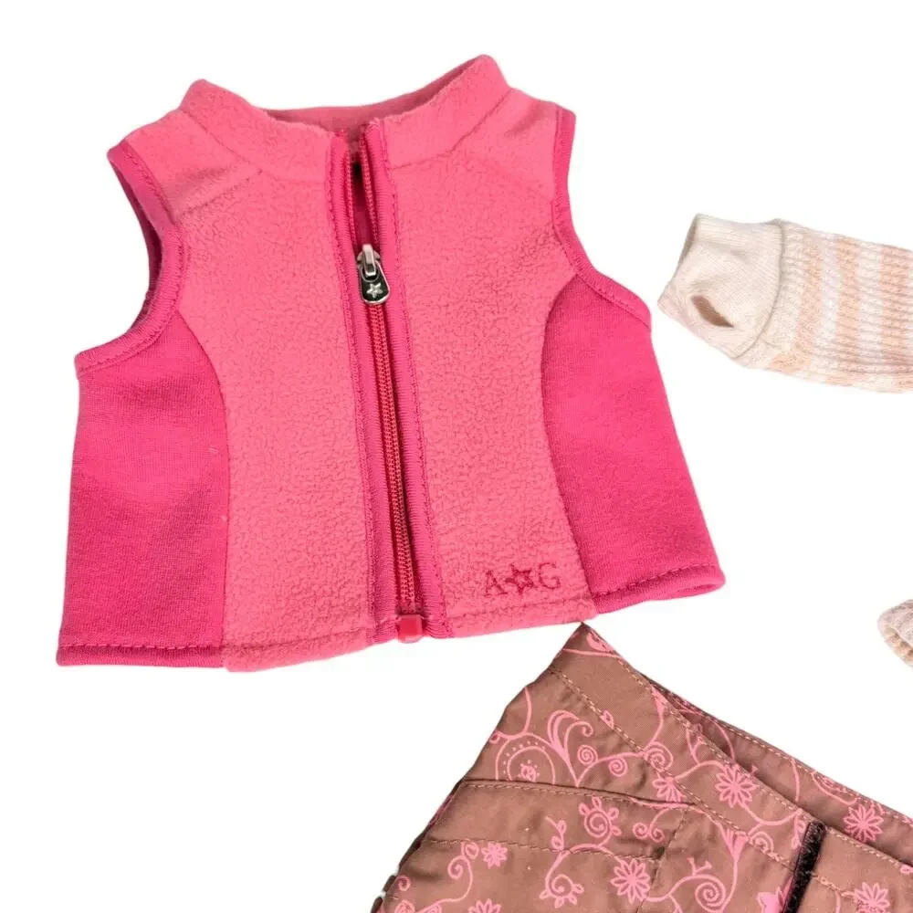 American Girl Wilderness Outfit Thermal Top Floral Hiking Pant Pink Zip Vest Box